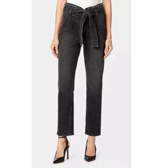 HUDSON Size 26 Remi High-Rise Paperbag Belted Straight Jeans - Washed Black - Picture 1 of 6